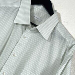 Ermenegildo Zegna P Comfort Fit Cotton Mint Green Stripe Dress Shirt Mens 46/18